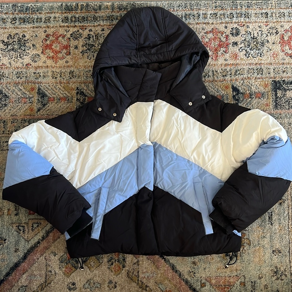 topshop colorblock puffer jacket - us 6